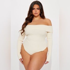 Fashion Nova Keep Me Warm Ribbed Bodysuit - Cream size 1x